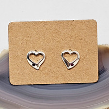 925 Sterling Silver - Red Crystal Open Heart Stud Earrings NEW