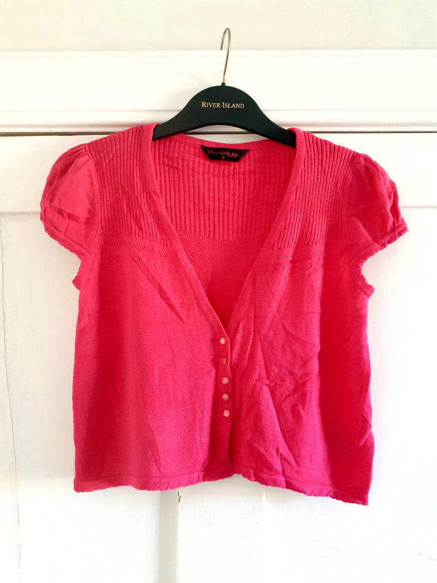 Miss Selfridge Y2K Cerise hot Pink short sleeve Shrug Bolero M