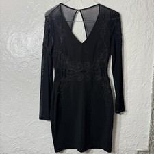 Guess Los Angeles Black Cocktail Appliqué Mesh sleeve dress size 6 Party