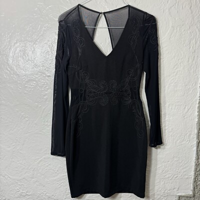 Guess Los Angeles Black Cocktail Appliqu Mesh sleeve dress size 6 Party |  eBay