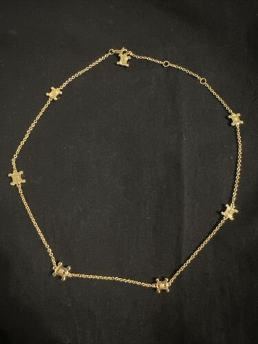 Celine Chain Necklace Vintage Maillon Triomphe Gold  Brass Logo Choker - Zdjęcie 1 z 7