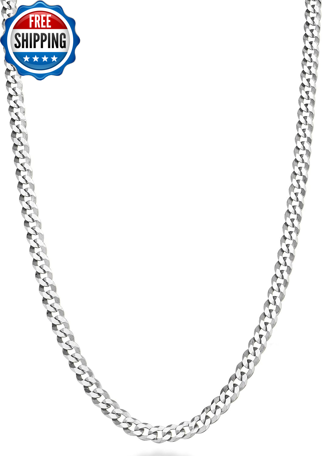 Italian Solid 925 Sterling Silver 3.5Mm Diamond Cut Cuban Link Curb Chain Neckla