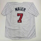 Autographed/Signed Joe Mauer Minnesota Pinstripe Baseball Jersey Beckett BAS COA