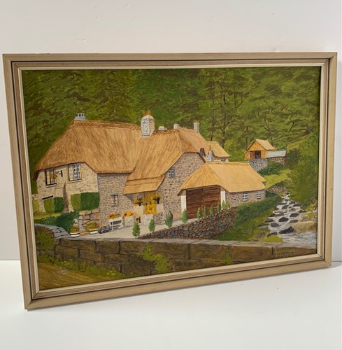 VINTAGE LANDSCAPE OIL PAINTING HOUSE GARDEN BUCKLAND IN THE MOOR DEVON R CHARLES - Picture 23 of 24
