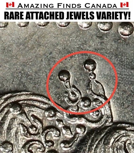RARE ATTACHED JEWELS! 1976 Canada $1 Dollar! ATTACHED JEWELS VARIETY! HIGH GRADE
