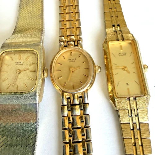 Vintage Seiko Citizen Pulsar Ladies Watch Lot Gold Tone Quartz Parts Repair