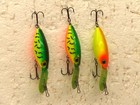 THREE STORM RATTLE TOT FISHING LURES { FAIR COND. }