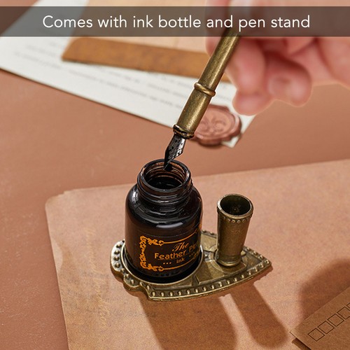 Quill Pen And Ink Set Retro Punk Gear Style Smoothly Writing Feather Pen And Ink - Picture 3 of 12