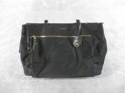 Tumi Tote Bag Womens Large Black Nylon Leather Travel Shoulder Purse Zip Top