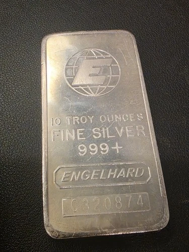 10 oz Vintage Engelhard C Series .999 Fine Silver Bar E Globe Design