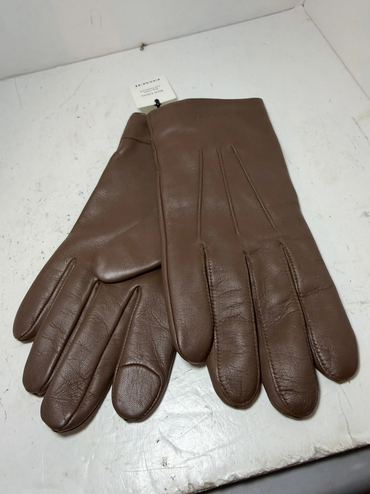Coach Tech Gloves Mens Large Dark Saddle Sheep Leather Wool Warm CM330 NEW