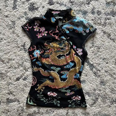 Y2K Chinese Style Crop Top | Grunge Sweet Girl Punk Tee | Gothic Streetwear Shor