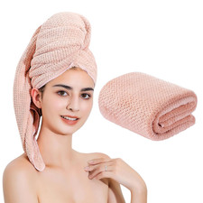 Microfiber Hair Towel Quick Dry Ultra Absorbent Long Thick Hair 24x48 Inch Pink