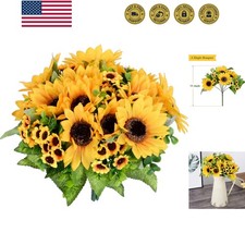 Artificial Sunflower Bouquet, 2 Bunches Silk Sunflowers Fake Yellow Flowers f...