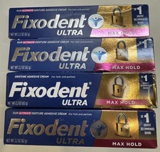Fixodent Ultra Max Hold Denture Adhesive Cream 2.2 oz 4 Packs New Sealed