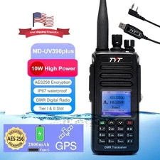 TYT MD-UV390PLUS GPS 10W AES256  136-174 400-480mhz DMR Digital Radio with Cable