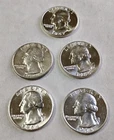 Lot of 5 🔥1957P + 1964P&D Washington Silver Quarters 🔥AU/BU #W93