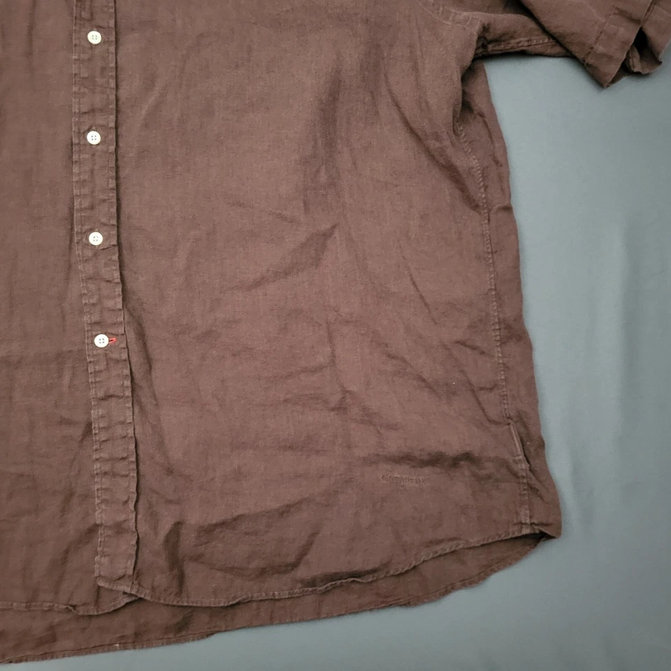 Camisa Daniel Cremieux Para Hombre Plus 2X Manga Corta 100% LINO Abotonada Marrón Foto 4 de 4