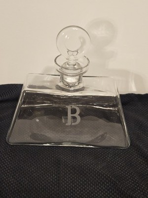 PASABAHCE DECANTER GLASS WITH STOPPER ''B''  MONOGRAM MADE IN TURKEY 8X4X7