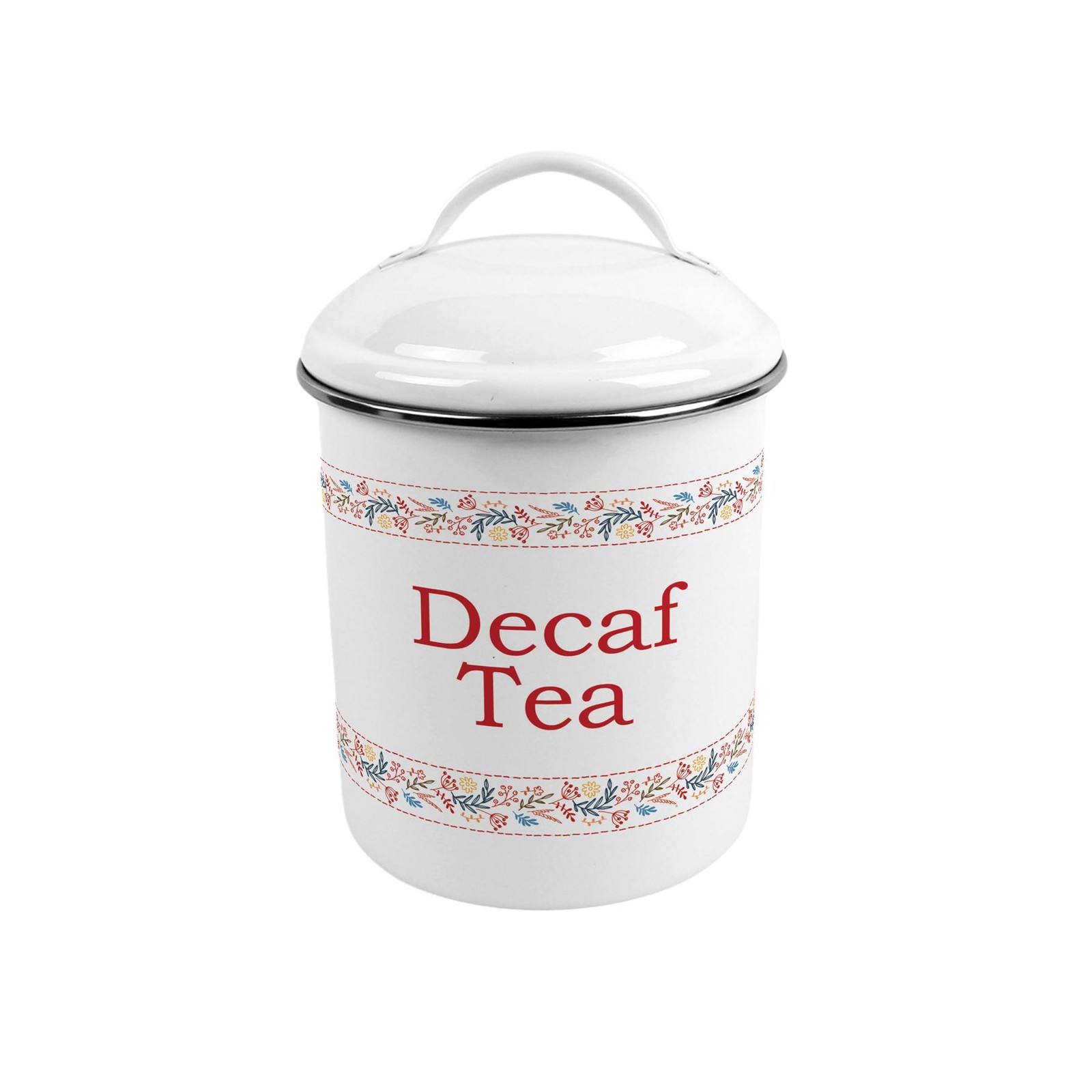 Floral Embroidery Metal Decaf Tea Canister - Stylish Kitchen Jar/Caddy Gift