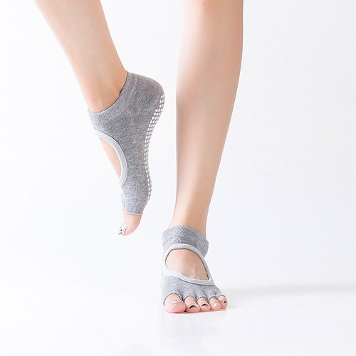 Mato & Hash Toeless Exercise "Barefoot Feel" Yoga Half Toe Socks With Full Grips - Picture 8 of 22