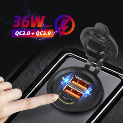 36W Dual QC3.0 USB Charger Phone Fast Charging Socket Outlet For Cars Motorcycle