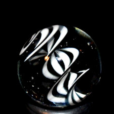 BRYAN TRILLAS GLASS MARBLE/.756"-BLUE BLACKLIGHT ZEBRA-BLUE UNDER BLACKLIGHT
