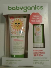 NEW IN BOX BABYGANICS SUNSCREEN LOTION/ STICK COMBO- SPF 50 6.47 OZ FUN IN SUN