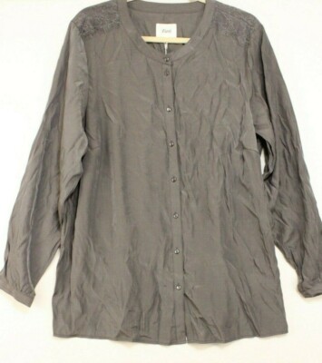 ZIZZI Women's Size 14 Long Sleeve Round Neck Button Through Blouse Gray NWT