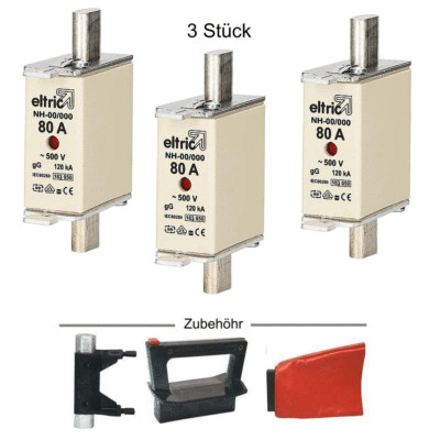 NH NH00 Sicherungseinsatz 80A - 3 Stück Packung Messersicherung Sicherung