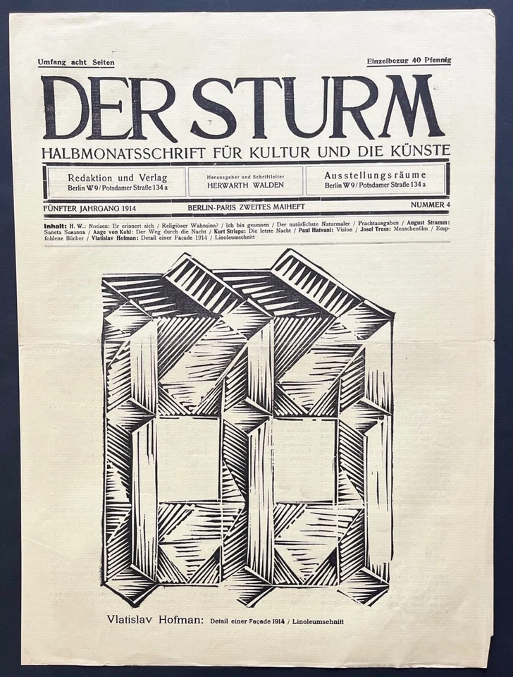 Vlatislav Hofman Original Linoleumschnitt von 1914 Architektur- Kubismus - Sturm - Bild 2 von 4
