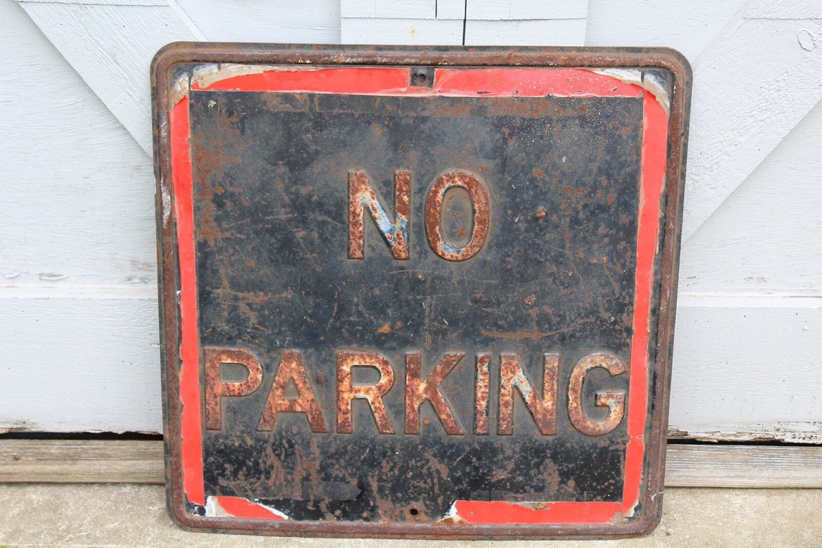 Antique Retired NO PARKING Metal Sign Black Color Raised Letters