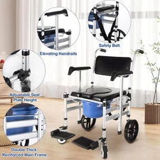 Shower Chair with Wheels Aluminum Alloy 4 in 1 Foldable Shower Wheelchair