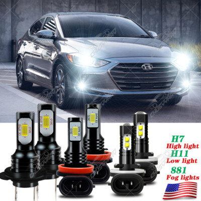 For Hyundai Elantra 2013-2018 6x H7 H11 LED Headlight 881 Fog Light ...