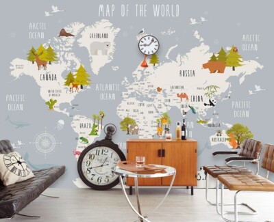 3D World Map Trees ZHUA22087 Wallpaper Wall Murals Removable Self-adhesive Ann