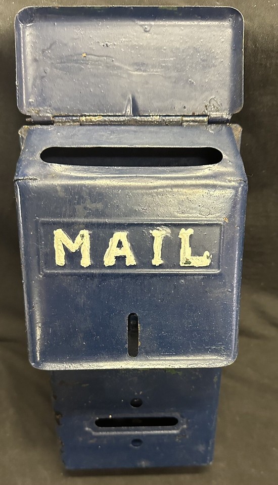 VINTAGE MAILBOX Fulton, ILL. USA Blue Metal Mid Century Post Office