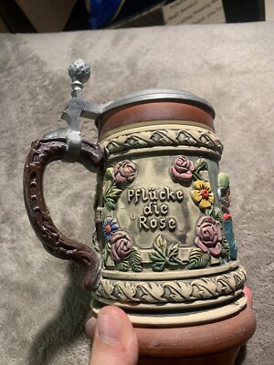 Vintage Original Thewalt West Germany Lidded Beer Stein With Original Tag