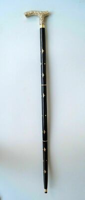 Designer Messing viktorianisch stilvoll Griff schwarz Holz Gehstock Intarsien...