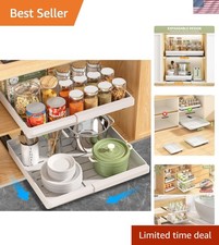 2 Pack Pull Out Cabinet Organizers Expandable, Plastic Slide Out Drawers for ...