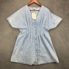 Very J Womens Blue Chambray Button Front Plea...
