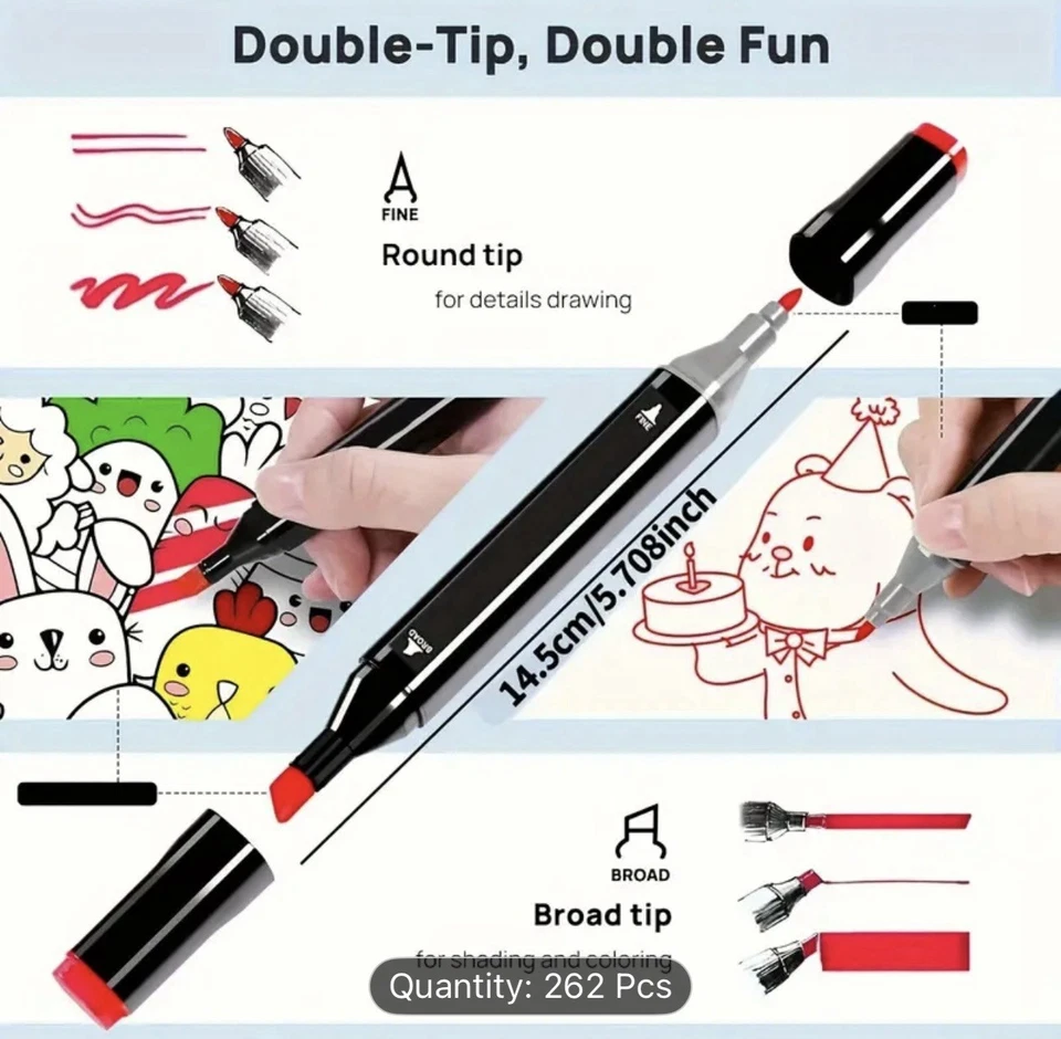 262 Color Dual Tip Alcohol Markers NEW Fall Bargain Shipping Included - Image 2 of 3