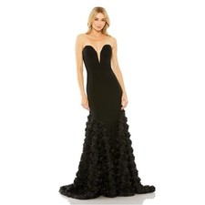 Mac Duggal 65219 Black Jersey Mermaid Gown with 3D Rose Train Size 10 NWT