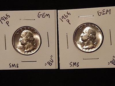 SMS 1965 P Washington Quarters. BU = Brilliant Uncirculated. NICE PAIR!