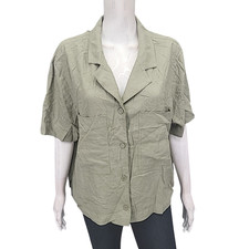 Buffalo David Bitton Womens Linen Blend Top X-Large Sz Green Button Front Shirt