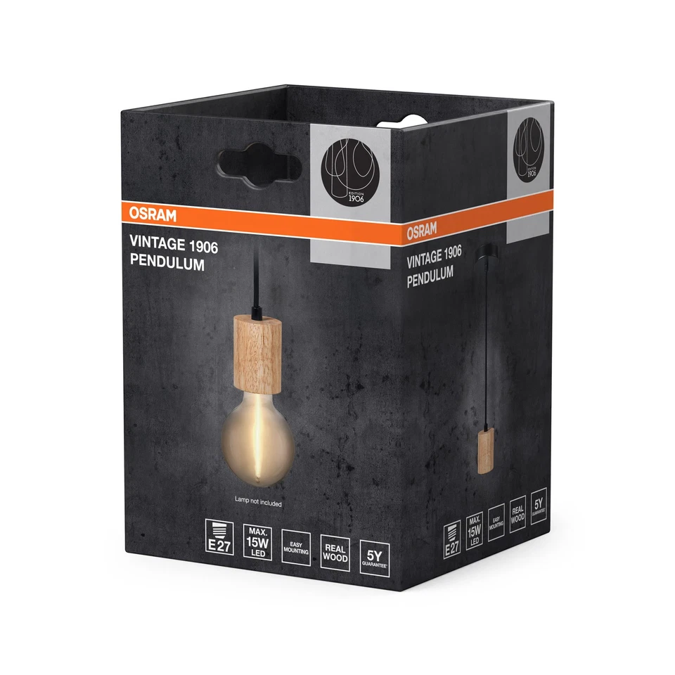 OSRAM Vintage 1906® Pendelleuchte CYLINDER WOOD E27, holz, max. 15W LED, E27 - Bild 2 von 4