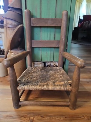Sweet Antique Primitive Splint Woven Seat Childs Ladder Back Chair