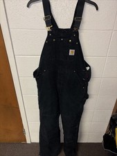 Carhartt R02 BLK Insulated Overalls Duck Canvas Double Knee Size 38x32