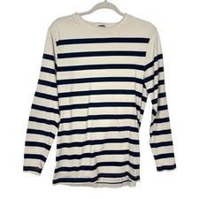 J. Peterman Women’s Striped Cotton Top Cream Navy Striped Shirt Small Nautical S