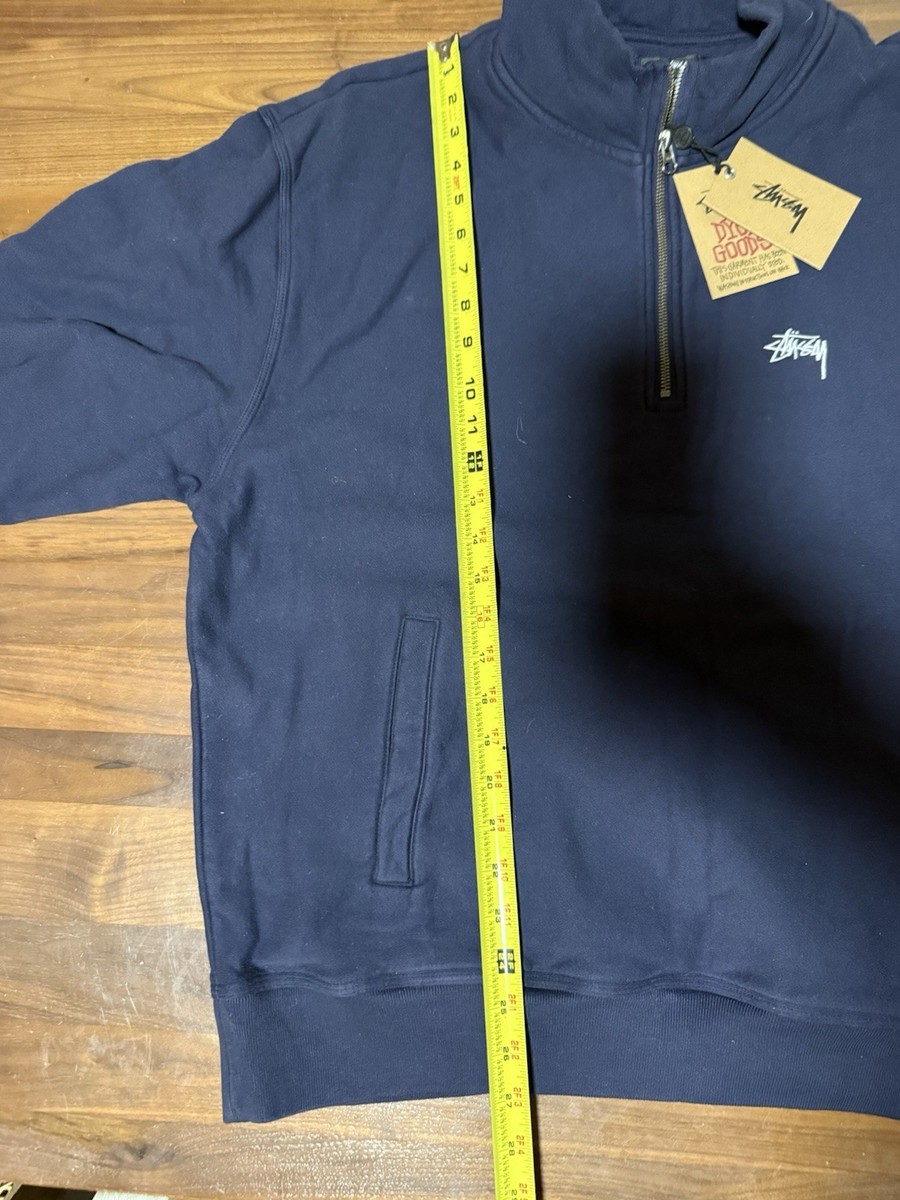 STÜSSY Overdyed Stock Logo Mock Neck Navy Quarter Zip Men's Size