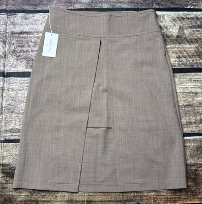 Patrizia Pepe Skirt Womens 44 US 12 Virgin Wool Blend Slit Beige Made in Italy